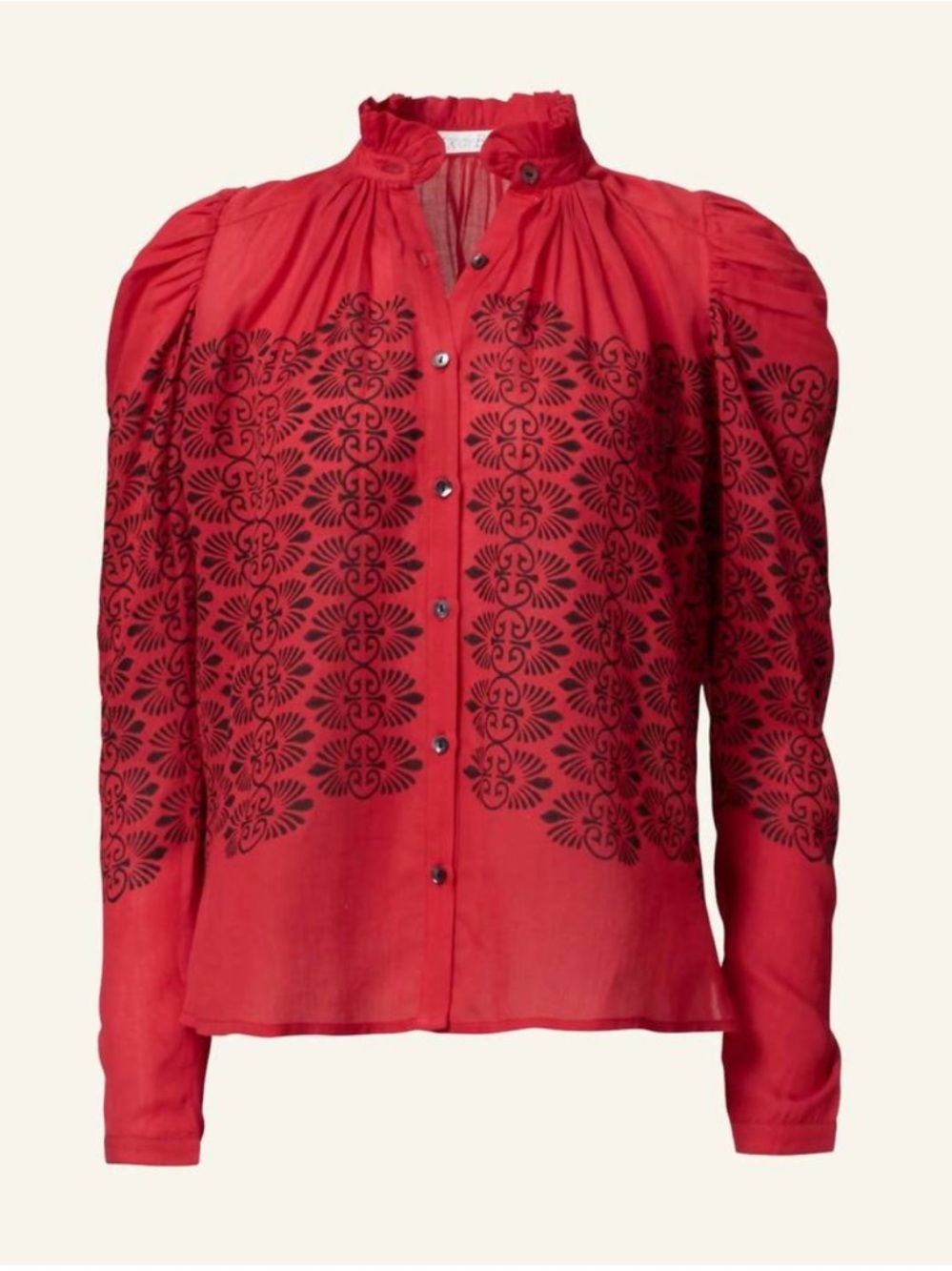 ALIX OF BOHEMIA Artemis Trellis Shirt Red Cherry Button Ruffle Designer Top Med - Picture 3 of 15